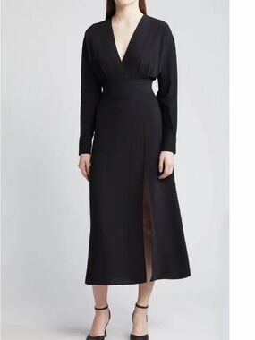 Mango size 6 Women's Black V-Neck Long Sleeve Dress